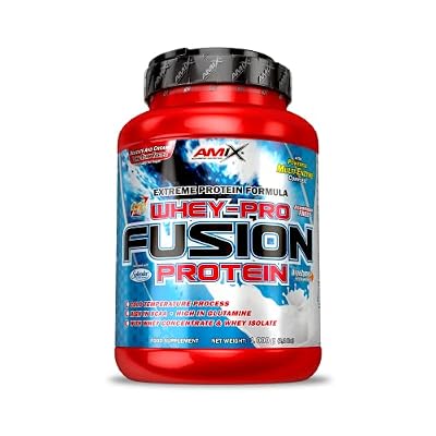 Amix – Proteína Whey Pure Fusion, Ayuda a Tonificar y Aumentar la Masa Muscular, Rica en BCCAs y Glutamina, Fácil Digestión, Baja en Grasas, Proteína en Polvo, 1 Kg, Sabor Plátano