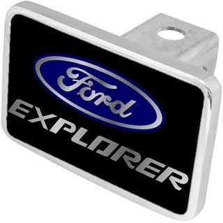 Eurosport Daytona- Compatible with -, Premium XL Aluminum Hitch Plug- Ford Explorer, Black Acrylic Plate, Blue with Mirror Oval, Mirror Word