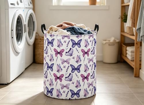 Image of Butterfly Laundry Basket for Nursery Cute Storage Bin Organizer Room Decor for Home(Purple Butterfly)