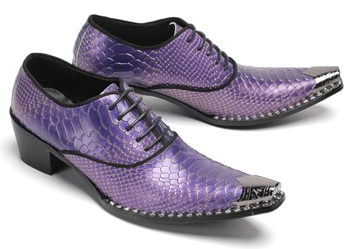 Men’s Leather Oxfords Purple Dress Casual Shoes – Metal Pointed Toe Lace-Up Oxford, Fashion Formal Shoes for Weddings, Prom, Parties, Business & Evening Wear4