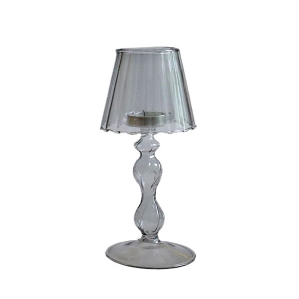 Candle Holder Retro Table Lamp Style Glass Candle Holder Home Decoration Personality Ornaments(Grey)