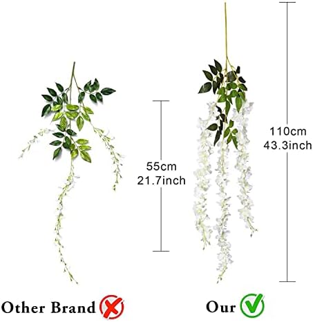 NITAIUN 12 Stems Artificial Flowers Fake Wisteria Garland Hanging Flower Silk Flower Wisteria Vine Decoration for Outdoor Indoor Home Kitchen Garden Wedding Ceremony Hotel Party Art Decor (White)