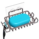 Nieifi Soap Dish Holder with 4 Hooks Stainless Steel Bronze Adhesive for Shower, Bathroom