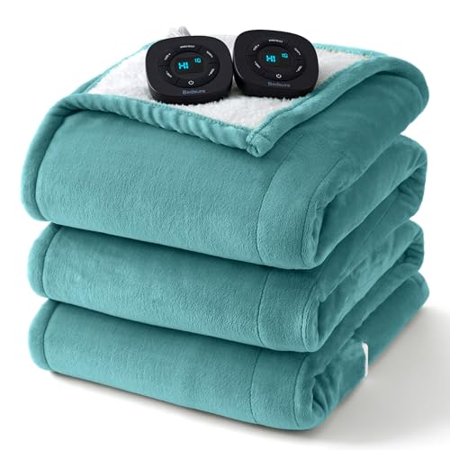 Image of Bedsure Electric Blanket Queen Size - Dual Control Heated Blanket Queen, Fast Heating with 10 Time Settings & 10 Heat Settings, Warm Gifts for Women Grandma (84x90 inches, Teal)