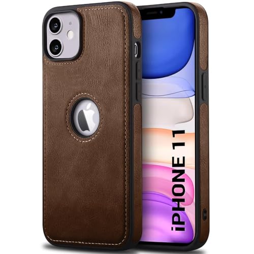 Image of Leather Case for Apple iPhone 11 Premium Protective Stylish Slim Cover with Shockproof Raised Edges Brown
