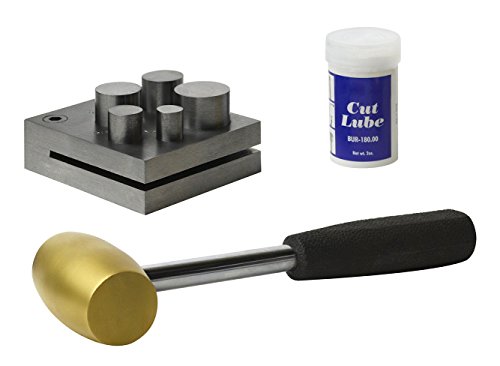 5 Piece Metal Disc Cutting Kit with Brass Hammer and Cut Lube for Punching Rounds