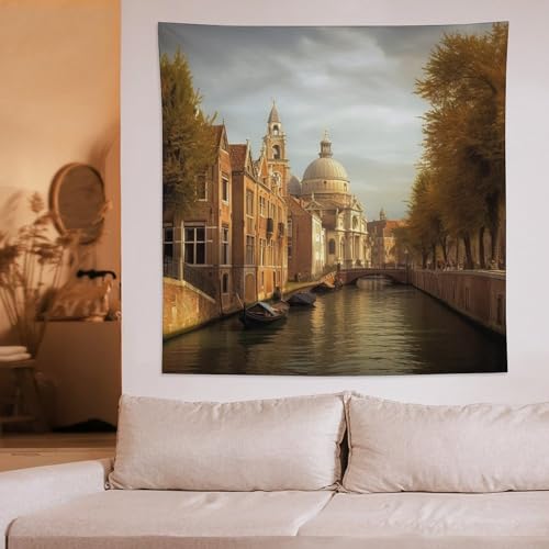Tapisserie murale avec canal et église BTCOWZRV pour décoration esthétique de chambre - 5