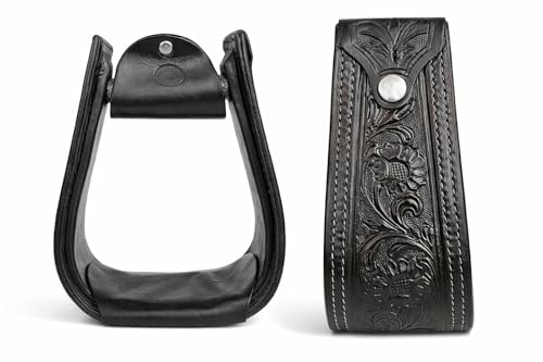 Professional Equine Horse Saddle Stirrups Western Tack Floral Hand Tooled Leather Covered 51173BR