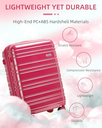Image of LARVENDER Luggage Sets 6 Piece Hardside Expandable Suitcase with Wheels TSA Lock, PC+ABS Hardshell Lightweight Travel Luggage Sets for Women, Glossy Verry Berry, 6 Piece Set