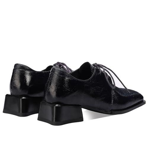 Image of Loafers for Women Patent Leather Buckle Square Toe Chunky Block Dress Slip On Wide Casual Comfortable Dressy High Heels Ladies Comfort Moccasins Elegantes 2 Inch Shoes