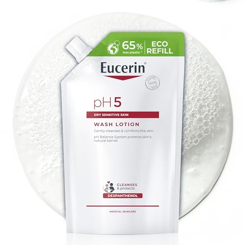 Eucerin pH5 Detergente Fluido Refill 400 ml, Ricarica detergente viso e corpo delicato e idratante per lavaggi frequenti, Bagnoschiuma senza sapone per tutta la famiglia per pelle secca e sensibile