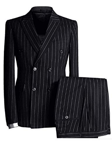 Costume de mariage homme 3 pièces noir à rayures chic pour cérémonie