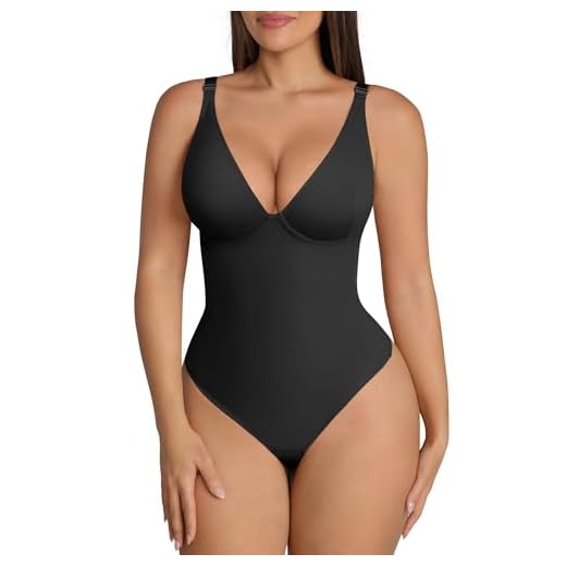 FeelinGirl Thong Shapewear for Women Tummy Control Slim Body Shaper V Neck Faja Thong Jumpsuit Tops 2022 Winter Fashion Top Backless Shapewear Bodysuit
