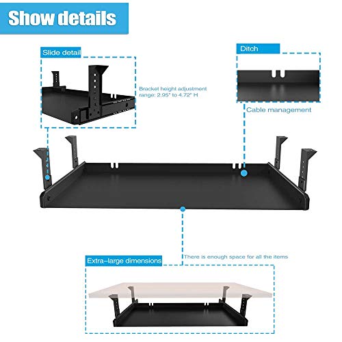 FRMSAET Under Desk Keyboard Tray Heavy-Duty All-Metal Material 20/24/30 inches Platform Computer Drawer Organizer Home Office Kitchen Bedroom Garage Storage Tool - Easy to Install.(20 inches, Black) - Thumbnail 2