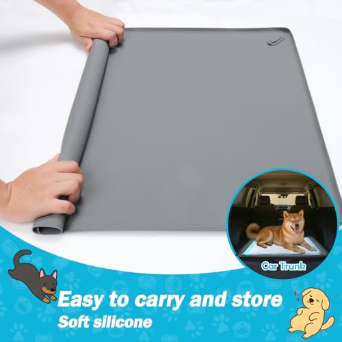 AIERSA Pee Pad Holder with Magnetic Clips 24\" x 24\" Floor Waterproof,Silicone Puppy Pad Tray for Dog Training Pads,Protection Potty Pad Holder with Raised Edges,Dog Pee Pad Holder Tray for Small Dogs