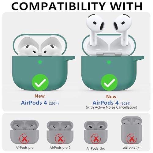 Image of Ljusmicker for AirPods 4 Case 2024 with Cleaner Kit,Pine Green | Soft Silicone Protective Cover for Apple AirPods 4th Generation Case with Keychain for Women Men,Shockproof