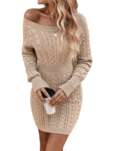 GORGLITTER Women's Cable Knit Sweater Dress Long Sleeve Knit Fall