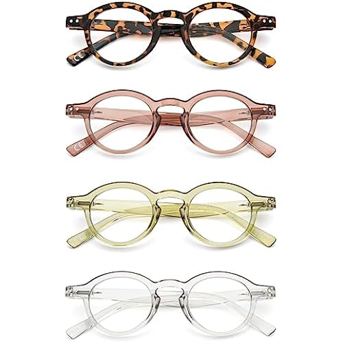 4-Pack Small Round Reading Glasses Comfortable Readers Colored Stylish Frame for Women