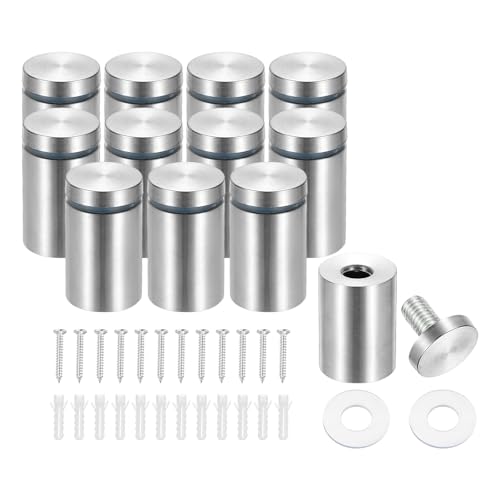 Image of PATIKIL 1 inch x 1.6 inch Standoff Screws, 12 Pack Stainless Steel Wall Mount Sign Standoffs Mounting Hardware Advertising Nail for Hanging Acrylic Picture Frame, Silver
