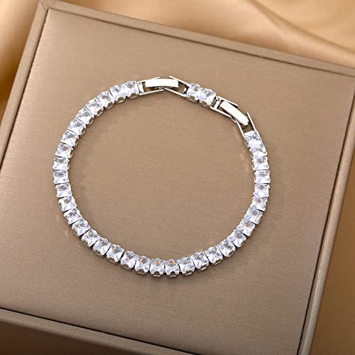 Loyjoy Tennis Bracelets For Women Men Simple Round Crystal White Zirocn Bangle Chain Wedding Girl Jewelry Femme - Hot Stamping #TOP4
