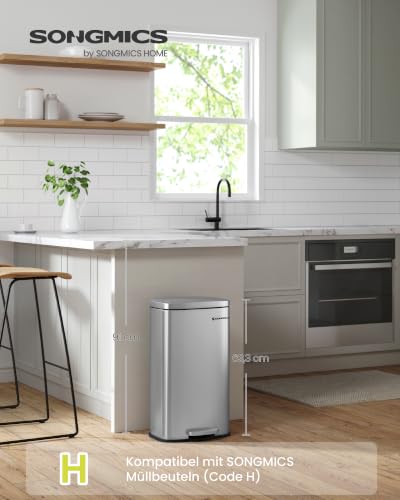 SONGMICS Mülleimer 30L aus Edelstahl, Tretmülleimer mit Deckel – Ansicht 2