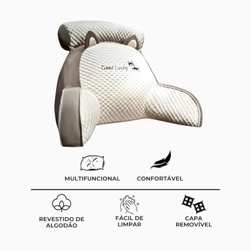 Almofada de Leitura Ergonômica com Encosto de Pelúcia, Capa Removível em Seda Gelada, 5 Cores Dispon