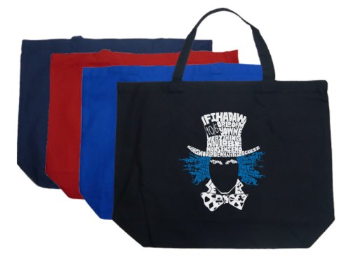 Large Word Art Black Mad Hatter Tote Bag - Created Using a Famous Mad Hatter Quote from The Lewis Carroll Novel Alice in Wonderland