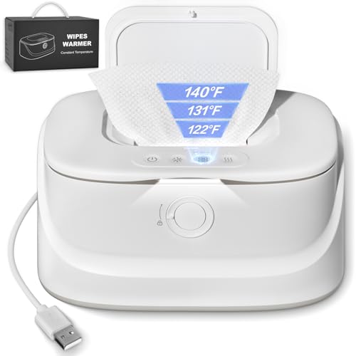 Baby Wipe Warmer and Baby Wet Wipes Dispenser, 3 Modes of Temperature Heating Control, Large Capacity with Night Light Portable Diaper Wipes Warmer for Newborn Baby, Baby Shower Gifts White
