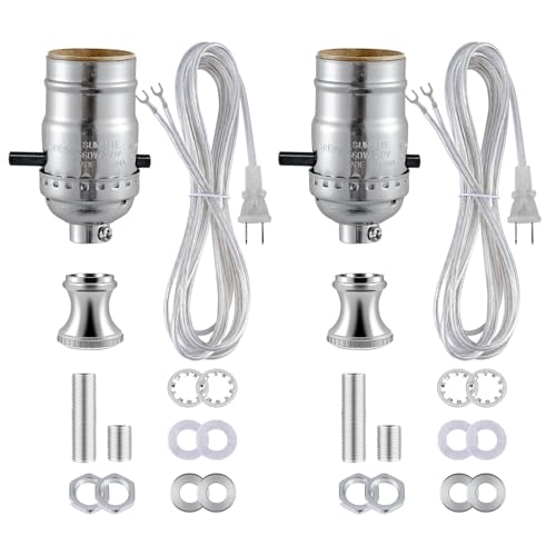 Lamp Rewire Kit, Lamp Socket Replacement Kit, Antique Brass Light Socket with Matching Electric Cord Set, DIY Making Kit Wiring Kit with All Essential Hardware (Silver, 2) by EMNOOTI - Used condition - US$16.82