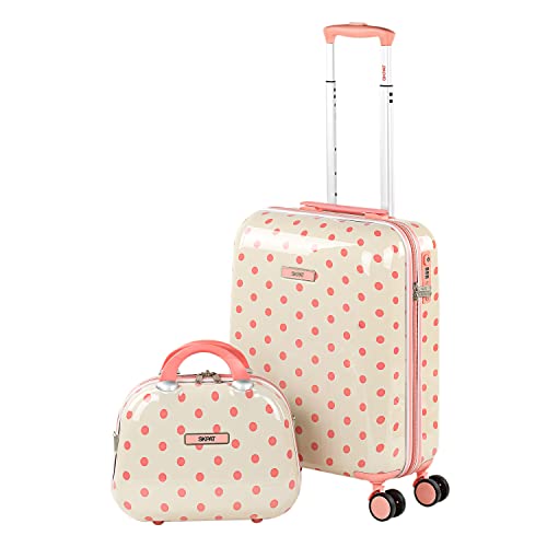 SKPAT - Set 2 pièces Valise Cabine, Vanity Résistant - Bagages Cabine. Petite Valise Rigide 4 Roulettes. Bagage Cabine Avion - Valise 55x40x20 - Bagage Cabine avec Cadenas à Combinaison TSA 132, Beige