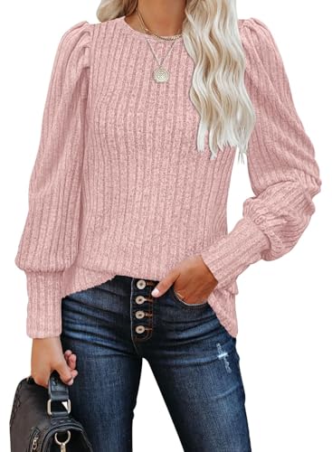 Image of MIHOLL Women's Puff Long Sleeve Shirts Casual Knit Blouses Crew Neck Elegant Tunic Tops