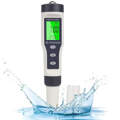 Flintronic 4-w-1Tester elektroniczny miernik pH, miernik pH z podświetlanym wyświetlaczem LCD, tester jakości wody do testu pH/TDS/EC/temperatury, do wody pitnej/akwariów/basenu