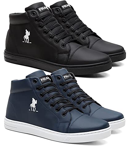 Kit 2 Tenis Polo plus Masculino Botinha Cano Alto Comfort Cor:Azul;Tamanho:41