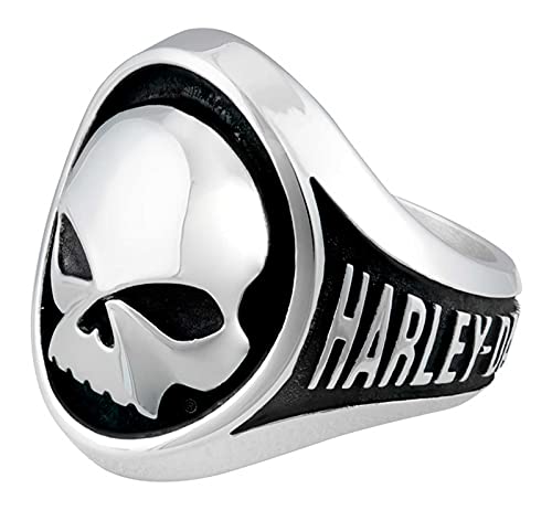 Harley-Davidson Men's Willie G Skull Stainless Steel Metal Ring - Silver/Black3