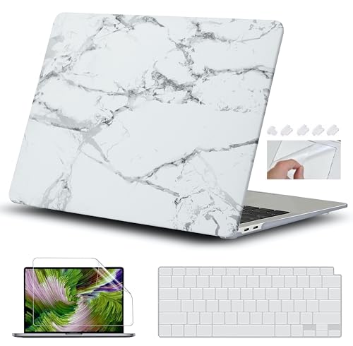 Image of Case Compatible with MacBook Air 13 inch A1466 & A1369 Older Version 2010-2017 Release Plastic Hard Shell Cover Case, Marble White /Black