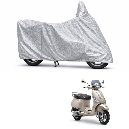 Image of 100% Waterproof Two Wheeler Body Cover Multi Layered Fabric Designed for Vespa Elegante 125 | Belt Buckle Lock | Silver Mag