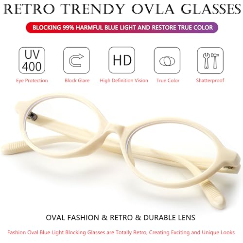 Image of AIEYEZO Small Oval Blue Light Glasses for Women Fashion Retro TR90 Oval Frames Computer Screen Glasses (Milk White)