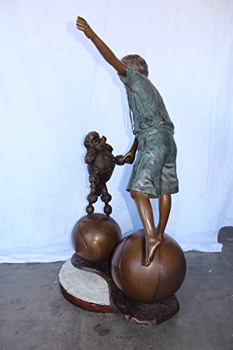 Estatua Jardin Niño y Perro en Equilibrio de Bronce Grande miniatura 5
