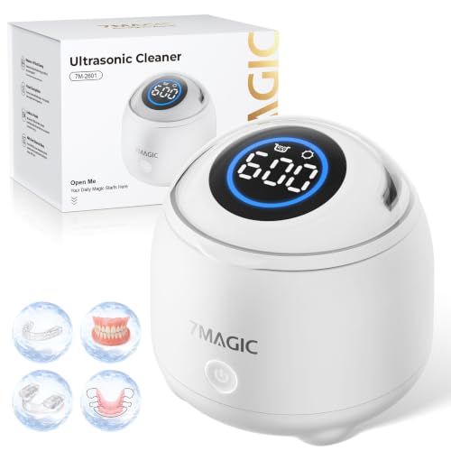 7MAGIC Ultrasonic Retainer Cleaner Machine, 48kHz, 200 ml, White
