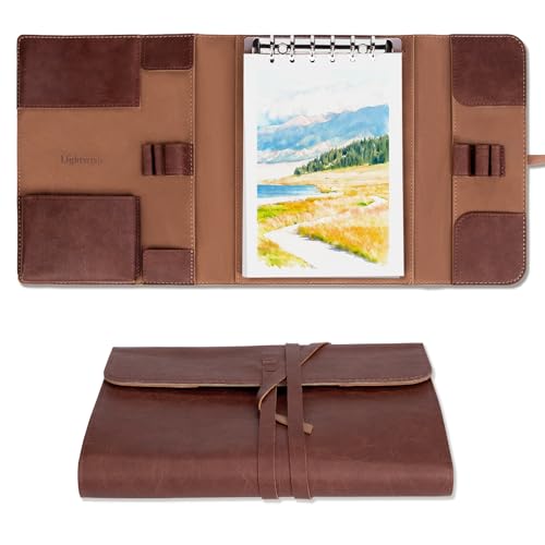 LIGHTWISH 水彩パッド - A5 20枚 綿100% 300GSM コールドプレス紙 | 裏板で取り外し可能 | オールインワンのトラベル水彩日記帳 ブラシホルダー&収納ポケット付き