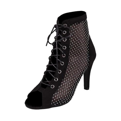 Genérico 2026 Elegante Stiletto de Punta Abierta con Tiras de Malla en los Tobillos para Vestidos de Fiesta de Noche y Salidas nocturnas de graduación.