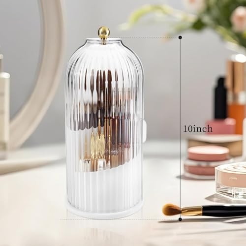 Image of 360Rotating Makeup Brushes holder with Lid，Make Up Organizers and Storage for Vanity Countertop or Bedroom Dresser (Transperent)