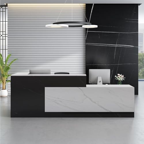 Reception Desk with Counter – Large Wooden Reception Station with Lockable Drawers & Storage Cabinet