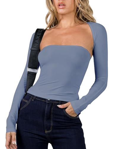 Image of Women 2 Piece Long Sleeve Y2K Cardigan Bolero Shrug Set Strapless Going Out Crop Top 2023 Fashion T-Shirt Tank Tops