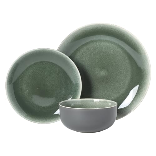 Gibson Elite Pine Coast Plates and Bowls Sets, 12-Piece Stoneware Dinnerware Sets, Reactive Glaze Dish Set - Green by Gibson Elite - Used condition - Image 8