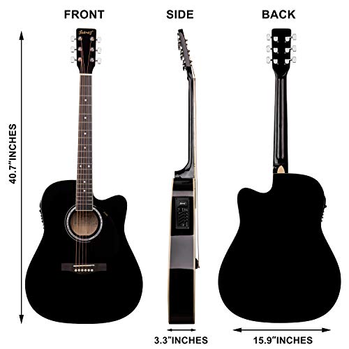 Image of Juarez Arpeggio JRA41SP-TLQ-BK 104.14 cm (41 Inch) Semi-Acoustic Guitar Kit, Thin Line Body, Spruce Top, with 4 Band EQ, High Gloss Black
