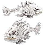 SCS Direct Piranha Fish Skeleton Halloween Decoration (2 Pack) 10' Long - Weather Resistant for Indoor/Outdoor - Upgrade Your Fall Graveyard Haunted House Party Props, Trick-or-Treat Decor