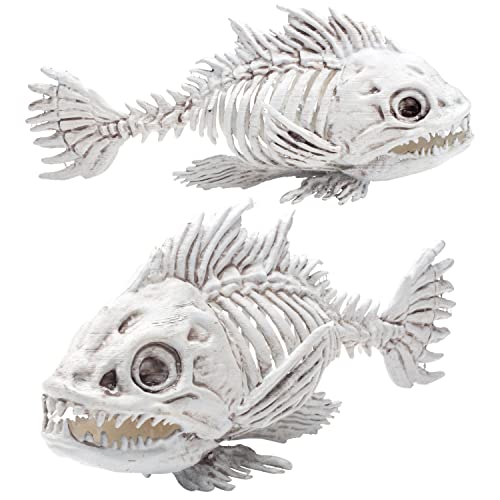 SCS Direct Piranha Fish Skeleton Halloween Decoration (2 Pack) 10 Long - Weather Resistant for Indoor/Outdoor - Upgrade Your Fall Graveyard Haunted House Party Props Trick-or-Treat Decor