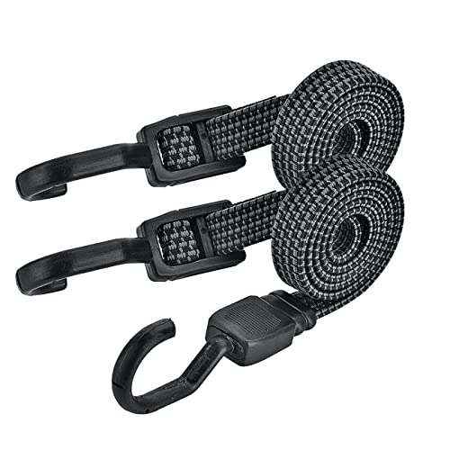 Marrteum 40 Inch Flat Adjustable Bungee Cords With Hooks Heavy Duty Elastic Rope Straps For Camping, Bicycles, Folding Bikes, Luggage. (2 Pcs Gray Black, Plastic Wrapped Steel Hook) #TOP7