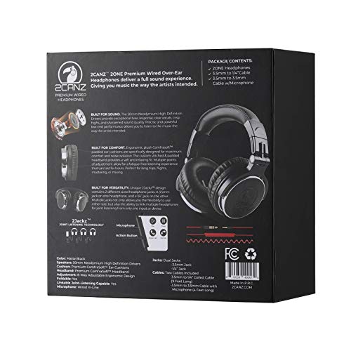 2Canz Over-Ear Professional Wired Dj Headphones - 50Mm Neodymium Drivers, Closed Back, Plush Comfrasoft Ear Cushions, 8-Way Adjustable Earpads, Foldable, And Joint Listening #TOP3